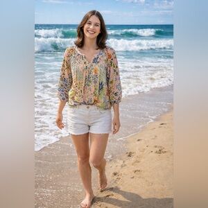 Maeve Floral Blouse with Pink & Blue Accents Resort Vacation Beach Casual Size 4